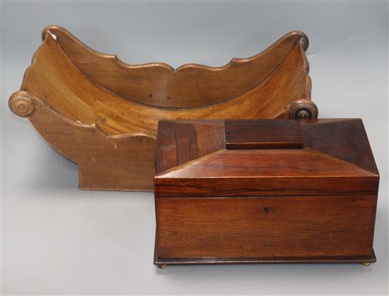 A George III mahogany cheese coaster and a Victorian rosewood tea caddy